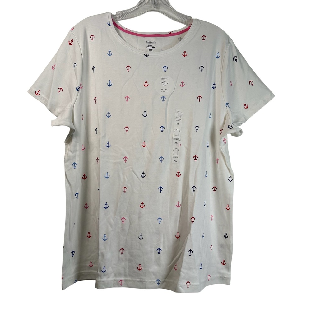 Croft & Barrow The Classic Tee XL White Anchor Print Cotton Short Sleeve T-Shirt